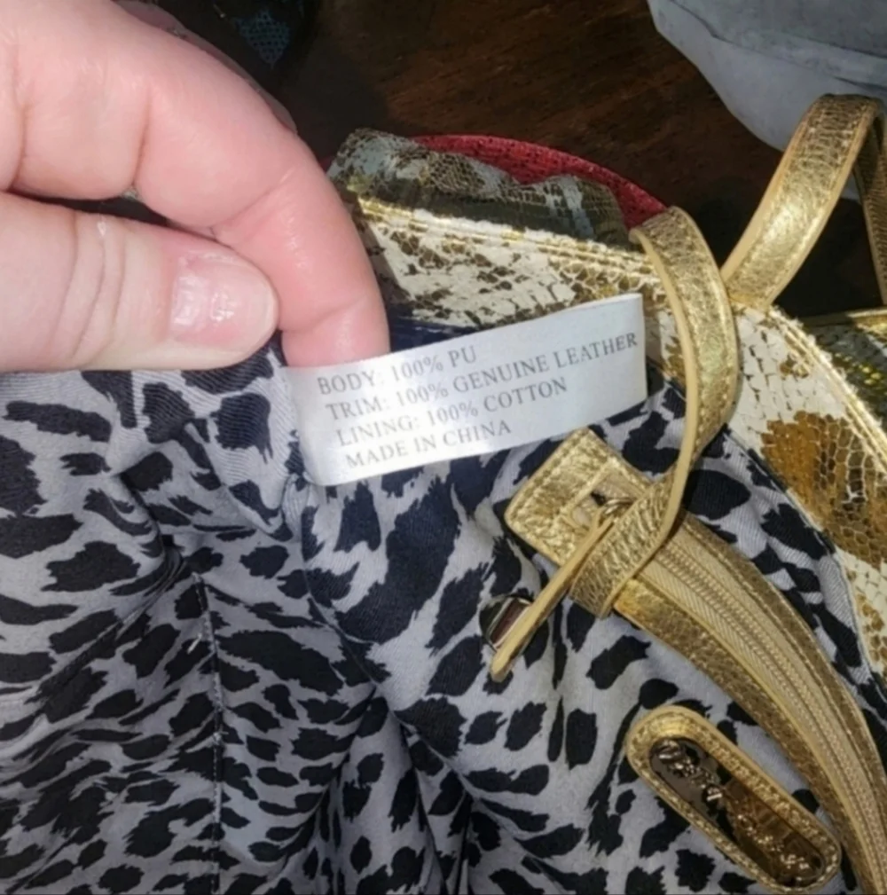 100%real Leather Vintage rare betsey johnson gold snakeskin tote